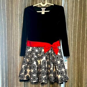 Bonnie Jean Holiday Christmas Dress black white red size 16 stretchy